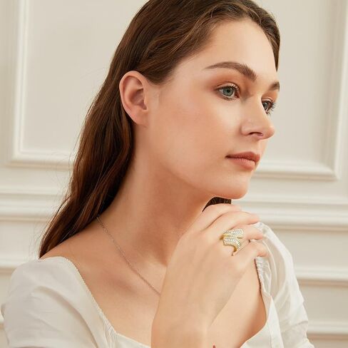 OPOMOMO 18K Gold Plated Baguette Cubic Zirconia Wide Band Cocktail Rings, Double-Band Curved Eternity Ring Unisex Adults (8.5), Brass, Cubic Zirconia in Kuwait