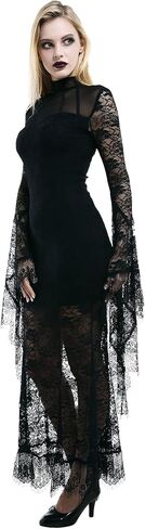Gothic Punk Women Dress High Collar Lace Long Sleeve Back Hollow Dress Outfit in Saudi Arabia