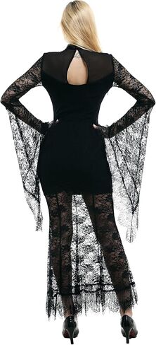 Gothic Punk Women Dress High Collar Lace Long Sleeve Back Hollow Dress Outfit in Saudi Arabia