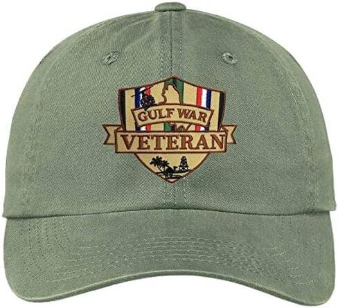 Gulf War Veteran Desert Storm/Desert Shield Hat with Shield and Ribbon Graphics in Saudi Arabia