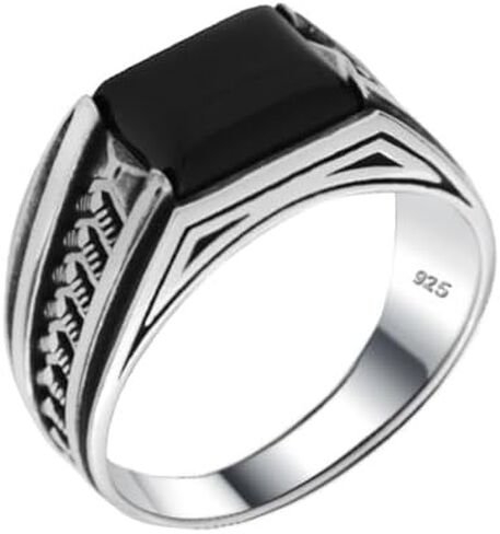 Solid 925 Sterling Silver Onyx Stone Turkish Handmade Luxury Arrow Design Ring for Men in Saudi Arabia