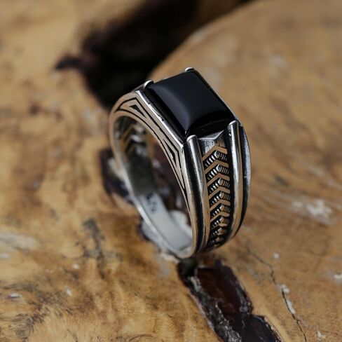 Solid 925 Sterling Silver Onyx Stone Turkish Handmade Luxury Arrow Design Ring for Men in Saudi Arabia