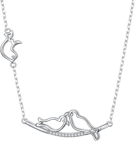Ladytree S925 Sterling Silver Dainty Simple Animal 3 Birds Mother and Child CZ Choker Necklace,Rolo Chain,16+2 inches, Sterling Silver, Cubic Zirconia in Kuwait