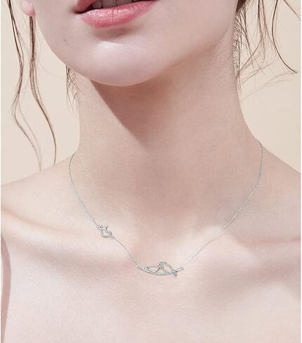 Ladytree S925 Sterling Silver Dainty Simple Animal 3 Birds Mother and Child CZ Choker Necklace,Rolo Chain,16+2 inches, Sterling Silver, Cubic Zirconia in Kuwait