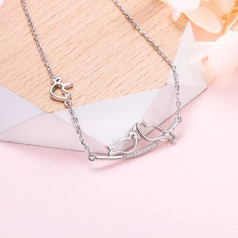 Ladytree S925 Sterling Silver Dainty Simple Animal 3 Birds Mother and Child CZ Choker Necklace,Rolo Chain,16+2 inches, Sterling Silver, Cubic Zirconia in Kuwait