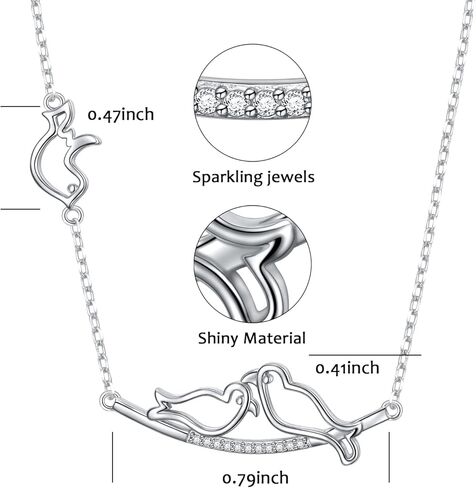 Ladytree S925 Sterling Silver Dainty Simple Animal 3 Birds Mother and Child CZ Choker Necklace,Rolo Chain,16+2 inches, Sterling Silver, Cubic Zirconia in Kuwait