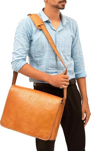 Rassy and Massy 15 INCH Vintage Crossbody Genuine Leather Laptop Messenger Bag for Men and Women in Saudi Arabia