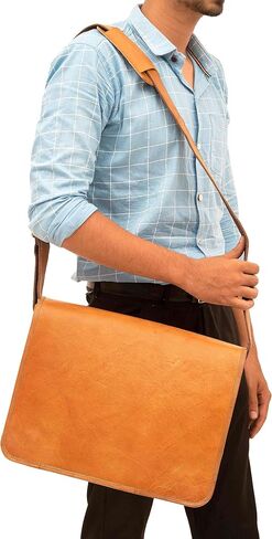 Rassy and Massy 15 INCH Vintage Crossbody Genuine Leather Laptop Messenger Bag for Men and Women in Saudi Arabia