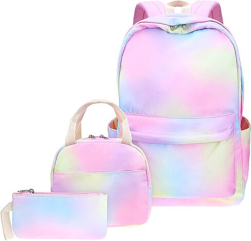 Rainbow Backpack Set 3-in-1 Kids School Bag, Laptop Backpack Lunch Bag Pencil Case Gift for Teen Girls Womens in Kuwait
