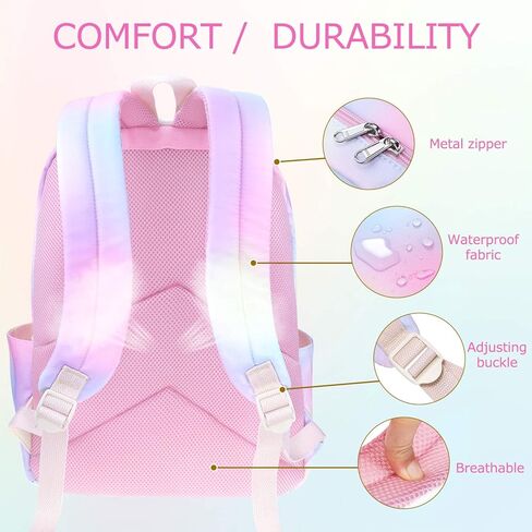 Rainbow Backpack Set 3-in-1 Kids School Bag, Laptop Backpack Lunch Bag Pencil Case Gift for Teen Girls Womens in Kuwait