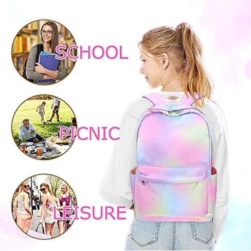Rainbow Backpack Set 3-in-1 Kids School Bag, Laptop Backpack Lunch Bag Pencil Case Gift for Teen Girls Womens in Kuwait