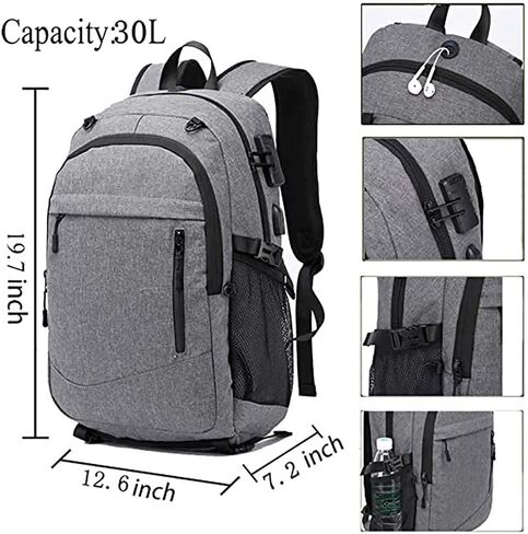 كولاكو حقيبة ظهر للسفر مقاومة للماء كبيرة رياضية لكرة السلة، حقيبة ظهر مضادة للسرقة حقيبة ظهر للعمل حقيبة ظهر يومية تناسب لابتوب 17.3 انش، رمادي in Kuwait