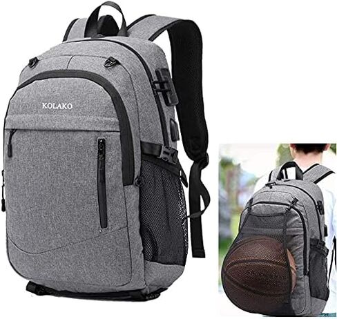 كولاكو حقيبة ظهر للسفر مقاومة للماء كبيرة رياضية لكرة السلة، حقيبة ظهر مضادة للسرقة حقيبة ظهر للعمل حقيبة ظهر يومية تناسب لابتوب 17.3 انش، رمادي in Kuwait