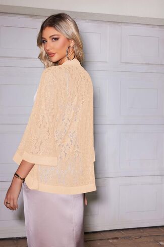 Zeagoo Women's Casual Lace Crochet Cardigan 3 4 Sleeve Sheer Cover Up Jacket Plus Size Nude in Saudi Arabia