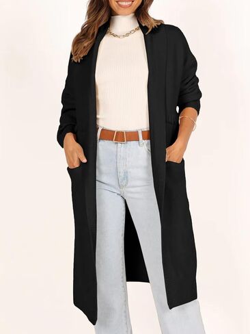 سترة نسائية من Langwyqu مفتوحة من الأمام ومزودة بشراشيب وأكمام طويلة للخريف سترة فضفاضة خارجية مع جيوب in Kuwait