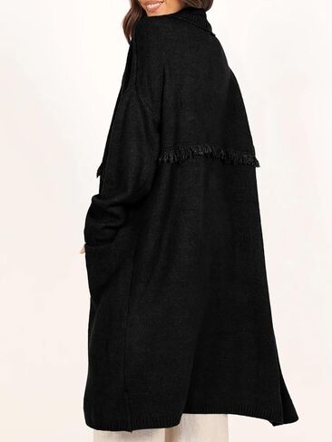 سترة نسائية من Langwyqu مفتوحة من الأمام ومزودة بشراشيب وأكمام طويلة للخريف سترة فضفاضة خارجية مع جيوب in Kuwait