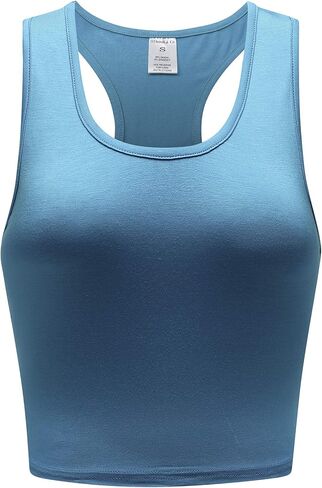 OThread & Co. Women's Basic Crop Tops Stretchy Casual Scoop Neck Racerback Sports Crop Tank Top in Saudi Arabia