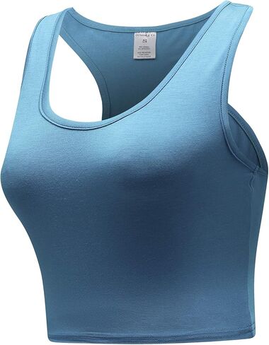 OThread & Co. Women's Basic Crop Tops Stretchy Casual Scoop Neck Racerback Sports Crop Tank Top in Saudi Arabia