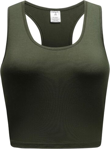 OThread & Co. Women's Basic Crop Tops Stretchy Casual Scoop Neck Racerback Sports Crop Tank Top in Kuwait