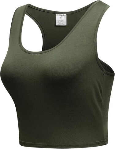 OThread & Co. Women's Basic Crop Tops Stretchy Casual Scoop Neck Racerback Sports Crop Tank Top in Kuwait