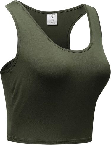 OThread & Co. Women's Basic Crop Tops Stretchy Casual Scoop Neck Racerback Sports Crop Tank Top in Kuwait