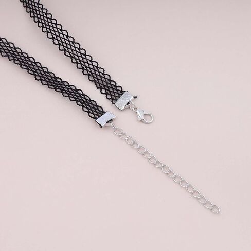 Erimberate Bohemian Black Lace Choker Necklace Silver Fish Bone Pendant Necklace Short Lace Collar Necklace Minimal Lace Fish Bone Necklace Jewelry for Women and Girls Gifts in Kuwait