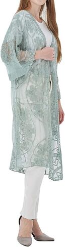 Anna-Kaci Women's Embroidered Lace Floral Kimono 3/4 Sleeve Loose Long Cover Up Cardigan in Saudi Arabia