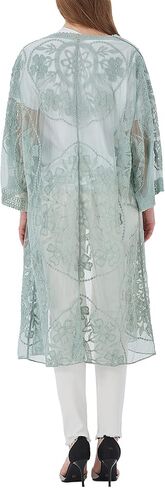 Anna-Kaci Women's Embroidered Lace Floral Kimono 3/4 Sleeve Loose Long Cover Up Cardigan in Saudi Arabia