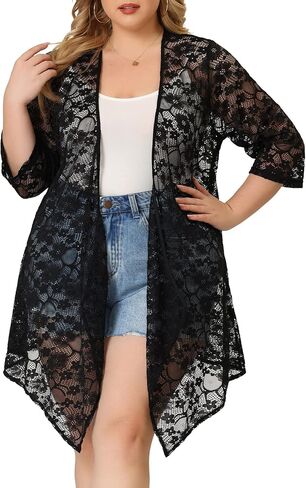 Agnes Orinda Plus Size Cardigans for Women Open Front 3/4 Sleeves Crochet Cover Ups Jackets 2024 in Saudi Arabia