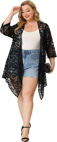 Agnes Orinda Plus Size Cardigans for Women Open Front 3/4 Sleeves Crochet Cover Ups Jackets 2024 in Saudi Arabia