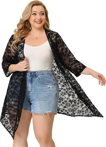 Agnes Orinda Plus Size Cardigans for Women Open Front 3/4 Sleeves Crochet Cover Ups Jackets 2024 in Saudi Arabia