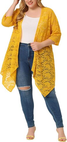 Agnes Orinda Plus Size Cardigans for Women Open Front 3/4 Sleeves Crochet Cover Ups Jackets 2024 in Saudi Arabia