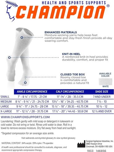 Champion Men's Compression Gym Socks, 15-20 mmHg, Knee High Over Calf Length Athletic Wear for Sports, Black, Medium in Saudi Arabia