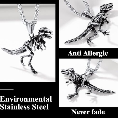 Richsteel التمساح ديناصور الغراب T-Rex الهيكل العظمي قلادة للرجال الشرير الحيوان الأحفوري مجوهرات in Kuwait