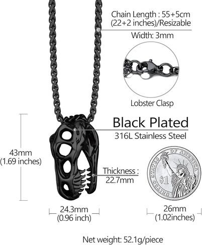 Richsteel Crocodile Dinosaur Raven T-Rex Skeleton Necklace for Men Punk Animal Fossil Jewelry in Kuwait