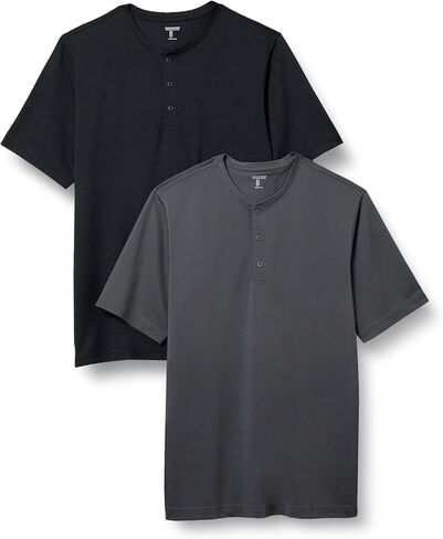 Amazon Essentials Men's Recycled Polyester Regular-Fit Short-Sleeve Quick-Dry Jersey Henley, Pack of 2 in Saudi Arabia
