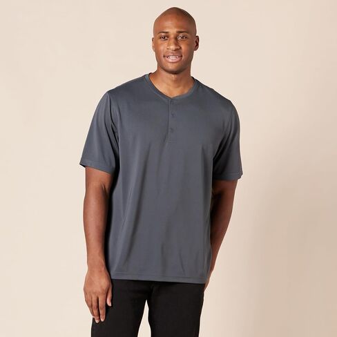 Amazon Essentials Men's Recycled Polyester Regular-Fit Short-Sleeve Quick-Dry Jersey Henley, Pack of 2 in Saudi Arabia
