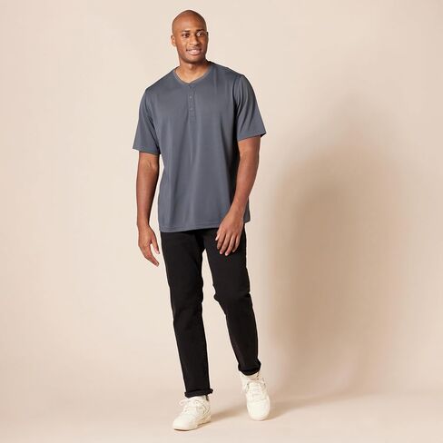 Amazon Essentials Men's Recycled Polyester Regular-Fit Short-Sleeve Quick-Dry Jersey Henley, Pack of 2 in Saudi Arabia