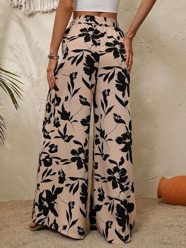 GORGLITTER Women's Wide Leg Palazzo Pants High Waist Tied Belt Flowy Loose Lounge Pants Trousers in Saudi Arabia