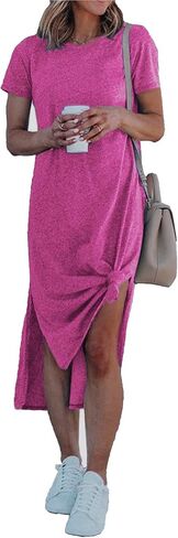 Alaster Women’s Casual T-Shirt Midi Dress Short Sleeve Summer High Splits Dress with Pocket High Low Solid Midi Dress in Saudi Arabia