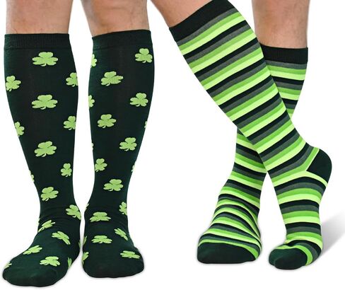 SkiBeaut St. Patrick's Day Knee High Socks 2 Pairs Festival Shamrock Stoking Cosplay Irish Costume Green Men Women Socks in Saudi Arabia