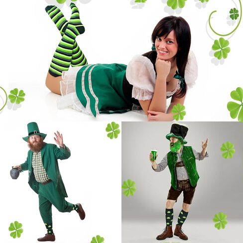 SkiBeaut St. Patrick's Day Knee High Socks 2 Pairs Festival Shamrock Stoking Cosplay Irish Costume Green Men Women Socks in Saudi Arabia