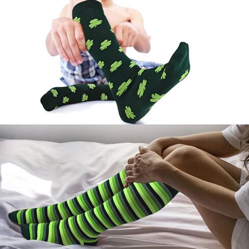 SkiBeaut St. Patrick's Day Knee High Socks 2 Pairs Festival Shamrock Stoking Cosplay Irish Costume Green Men Women Socks in Saudi Arabia
