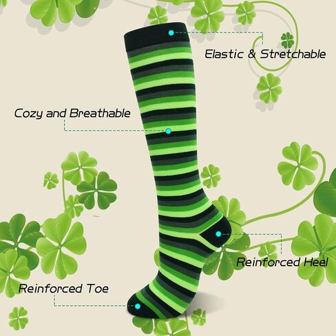SkiBeaut St. Patrick's Day Knee High Socks 2 Pairs Festival Shamrock Stoking Cosplay Irish Costume Green Men Women Socks in Saudi Arabia