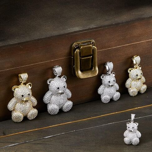 قلادات تيدي بير للنساء - قلادة من الفضة الإسترلينية مع قلادة أحجار زركونيا مكعبة - قلادة مع سلسلة ربط مربعة مقاس 18 بوصة لعيد الميلاد in Kuwait