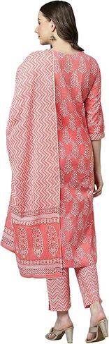 Janasya Women's Day Light Pink Cotton Kurta with Pant and Dupatta in Saudi Arabia