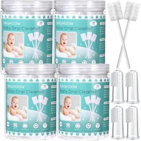 200 Pieces Baby Tongue Cleaner Disposable Infant Oral Cleaner with 4 Pieces Finger Toothbrush Soft Gauze Baby Mouth Cleaner Newborn for Tooth Mouth Gum Dental Care