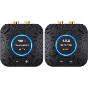 1Mii B06set 2.4GHz Wireless Audio Transmitter Receiver Set for TV, 260Ft/80M Long Range 25ms Low Latency with AUX RCA in/Out,Wireless Audio Adapter for TV PC Powered Speaker