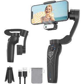 Gimbal Stabilizer for Smartphone, 3-Axis Phone Gimbal Portable and Foldable with AI Tracking Sensor Magnetic Fill Light, Gimbal Stabilizer for iPhone & Android, Phone stabilizer for Video Recording