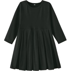 Neutocd Toddler Baby Girl Dress Long Sleeve Solid Pleated A Line Toddler Fall Dress Kids Casual Skater Dress